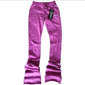 NWT Doctrine Super Stacked Mens M Purple Fuschia Dagger Jogger Xlong Flared Hem